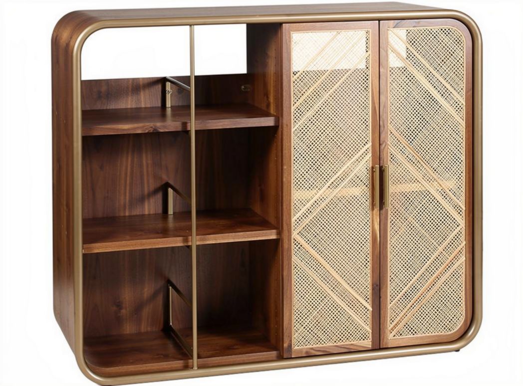 Wooden storage cabinet with mesh doors for living room or office 80 x 40 x 70cm