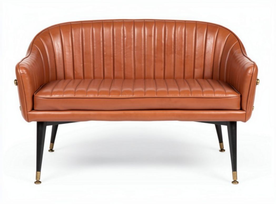 Leather loveseat with ribbed design and black metal legs 150 x 75 x 80cm