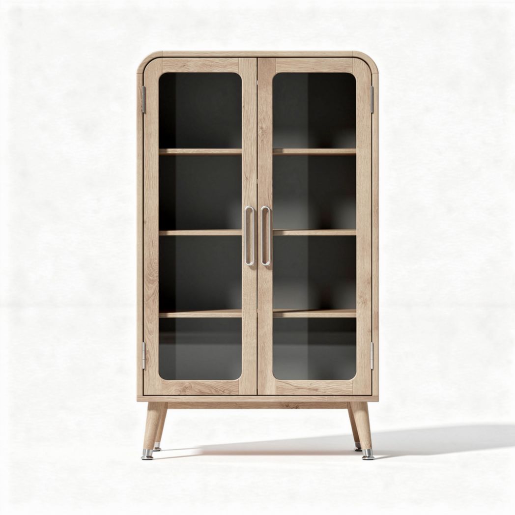 Wooden display cabinet with glass doors and adjustable shelves 80 x 40 x 110cm