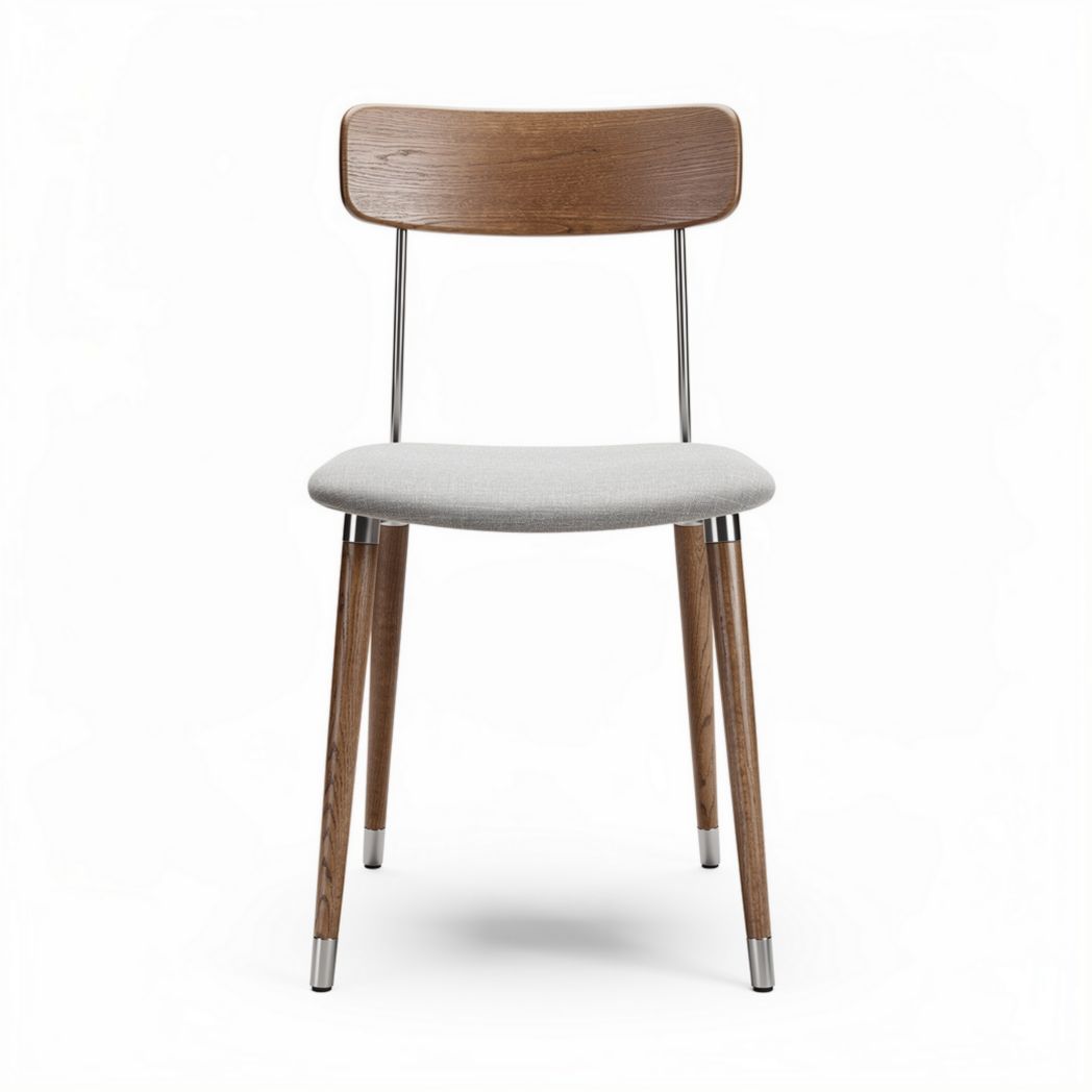 Wooden dining chair with fabric seat and backrest in grey 45 x 45 x 85cm